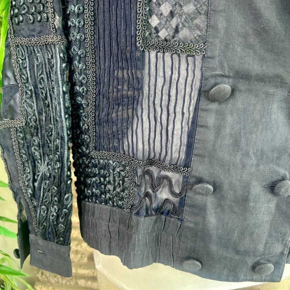 Orlando Rossi Vintage Designer Navy Blue Patchwork Doubled Breasted Jacket - Picture 3 of 8